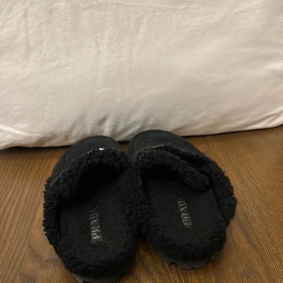 Prada Black Shearling Slippers